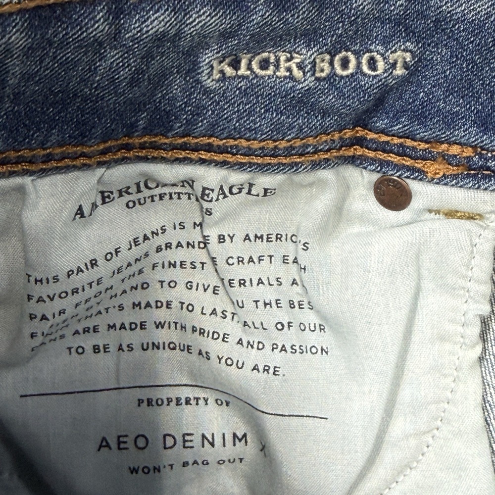 American Eagle Kick Boot Jeans Women 12 Stretch‎ Vintage Distressed Look - Picture 7 of 16